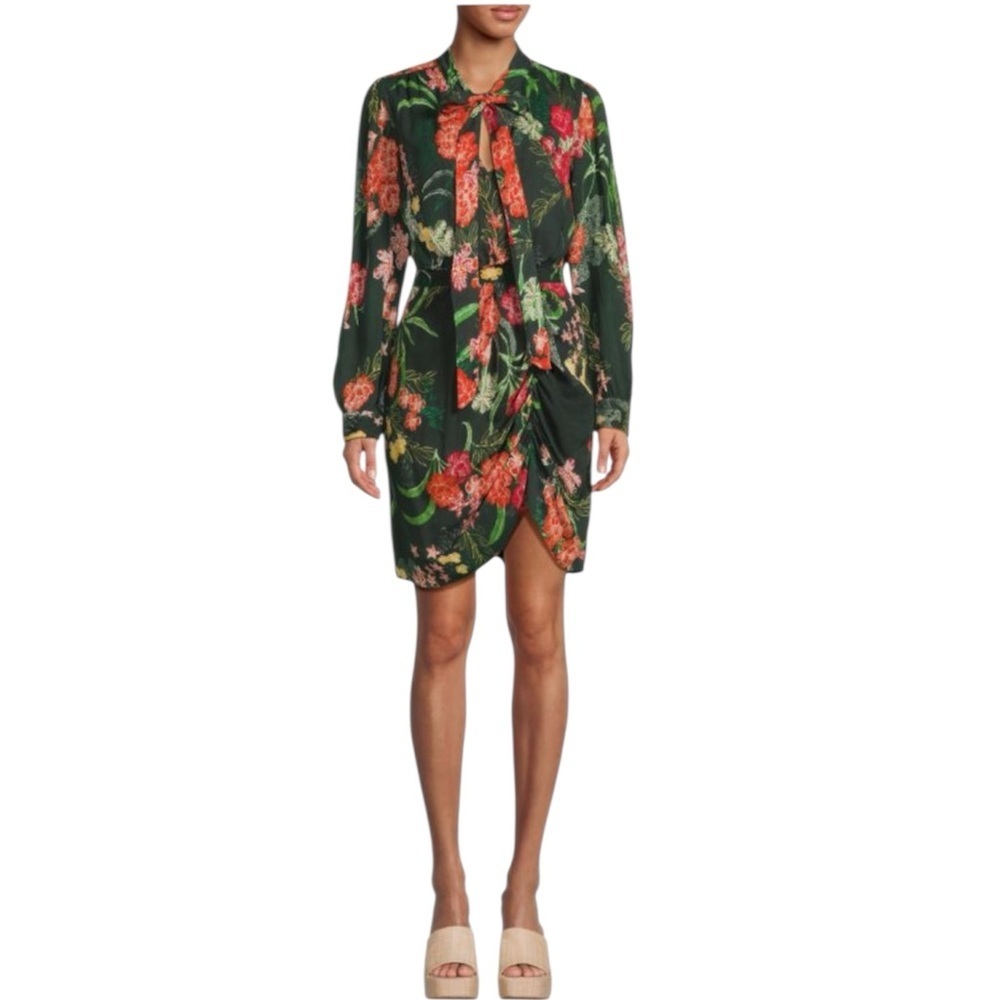 Walter Baker Willette Rain Forest floral print long sleeves Tie Sheath Dress